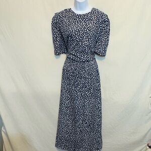 B-199 Karin Stevens PLUS SIZE 14 Vintage Blue & White Short Sleeve Maxi Dress